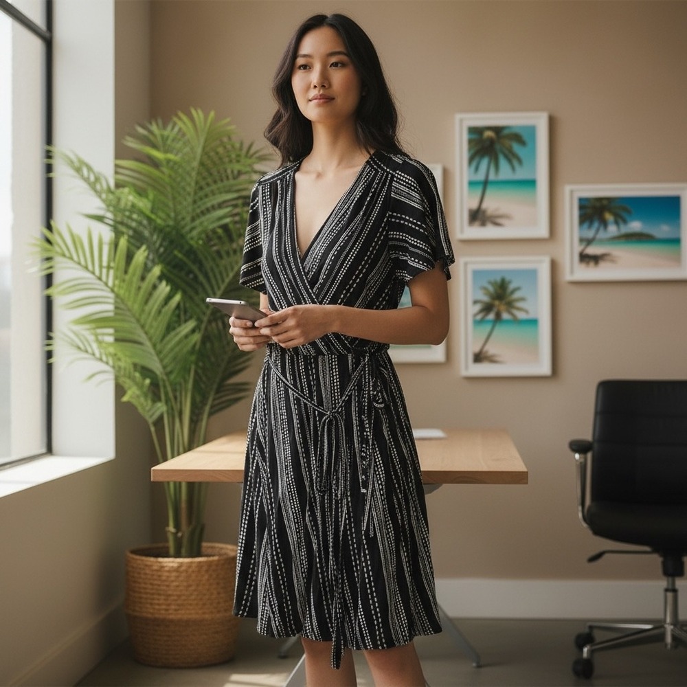 Lane Bryant‎ Black White Geometric Stripe Wrap Dress 22/24 1120846